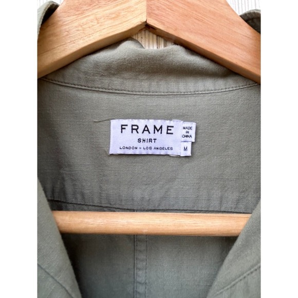 Frame Denim Le Tunic Mandarin Collar Button Up in Military Green M - Picture 4 of 7